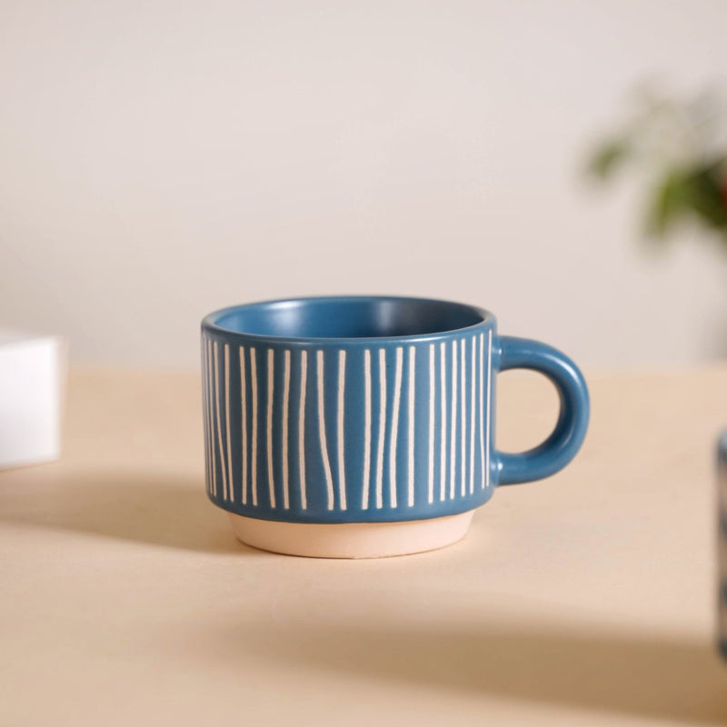 Eclectic Stackable Cups Set Of 4 With Stand Blue 180ml - Tea cups, tea cup set, coffee cups, coffee cup set, ceramic cups, ceramic tea cups