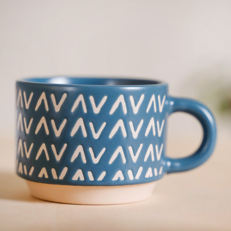 Eclectic Stackable Cups Set Of 4 With Stand Blue 180ml - Tea cups, tea cup set, coffee cups, coffee cup set, ceramic cups, ceramic tea cups