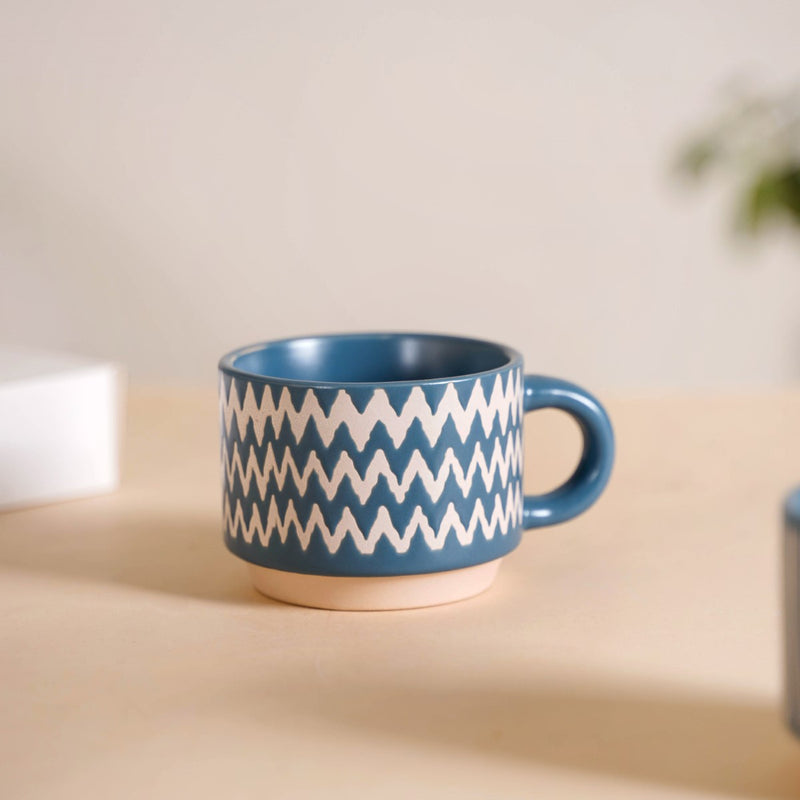 Eclectic Stackable Cups Set Of 4 With Stand Blue 180ml - Tea cups, tea cup set, coffee cups, coffee cup set, ceramic cups, ceramic tea cups