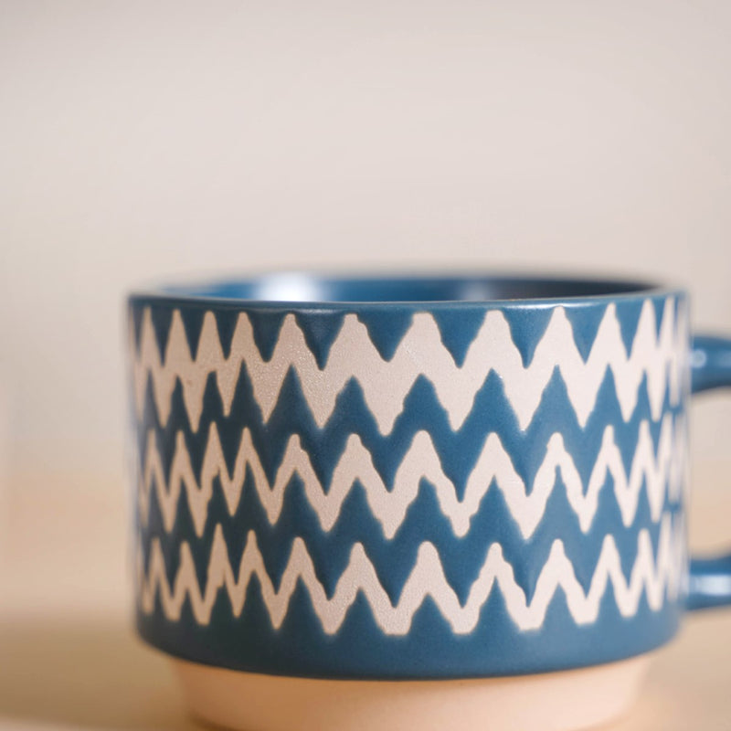 Eclectic Stackable Cups Set Of 4 With Stand Blue 180ml - Tea cups, tea cup set, coffee cups, coffee cup set, ceramic cups, ceramic tea cups