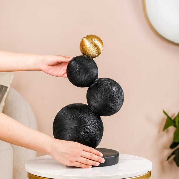 Stacked Modern Sphere Sculpture Black And Gold