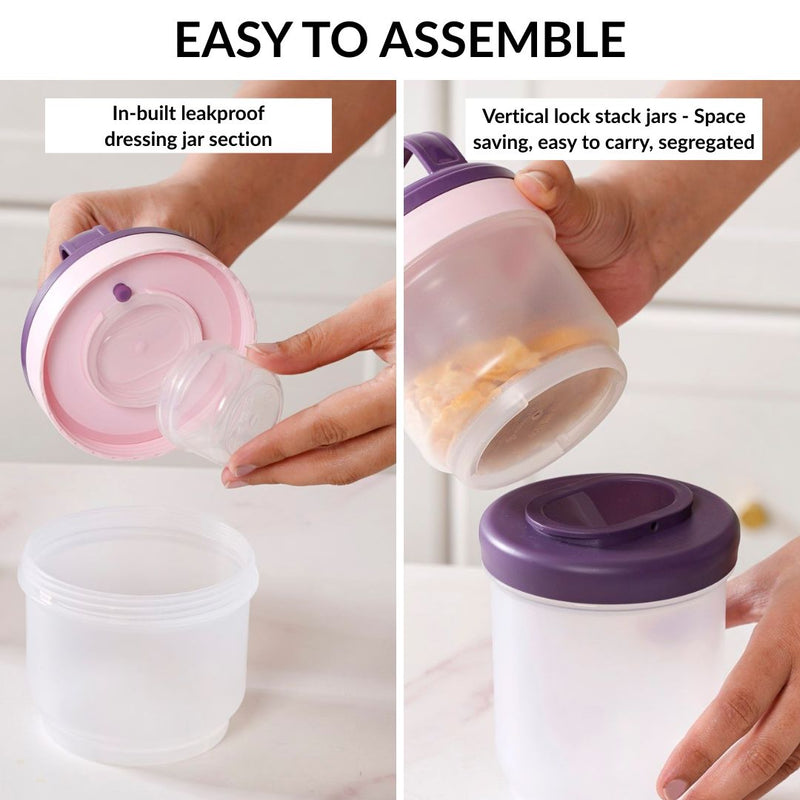 Stacko Salad Box With Dressing Cup And Spoon Purple 1020ml