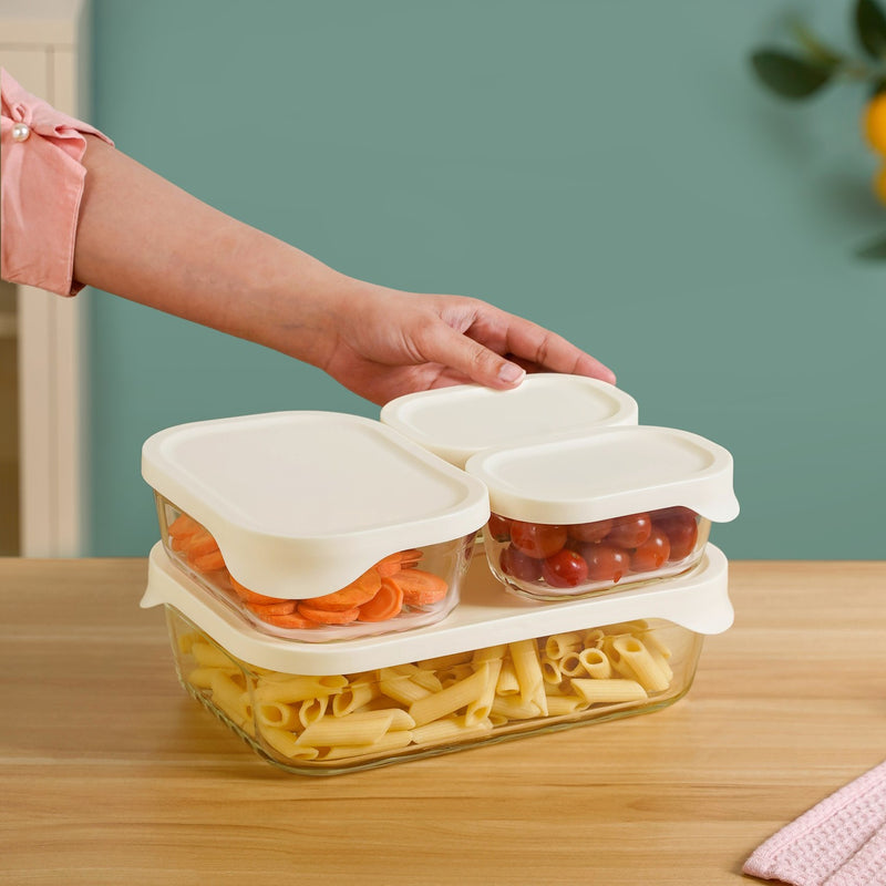 Groovo Lite Glass Food Container Set Of 4 370ml 930ml 2500ml
