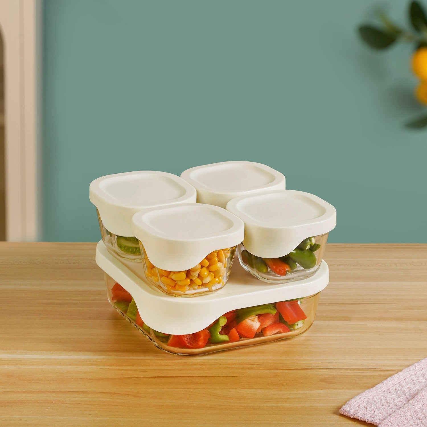 Groovo Lite Glass Food Container Set Of 5 220ml 1320ml