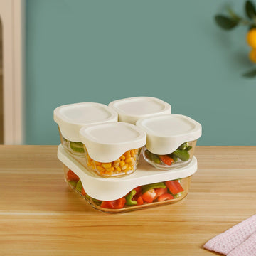 Groovo Lite Glass Food Container Set Of 5 220ml 1320ml