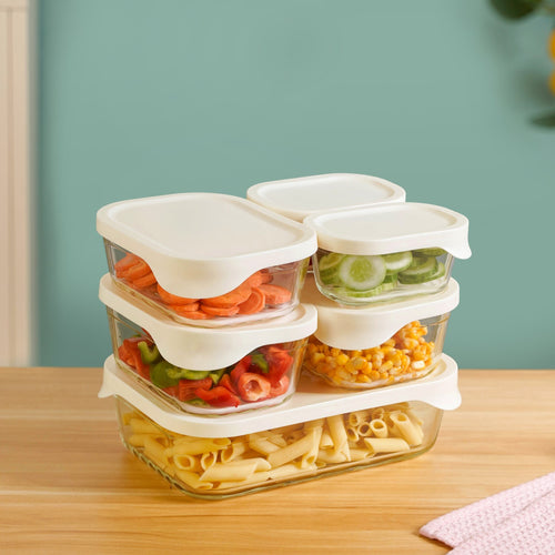 Groovo Lite Glass Food Container Set Of 6 370ml 930ml 1120ml 2500ml