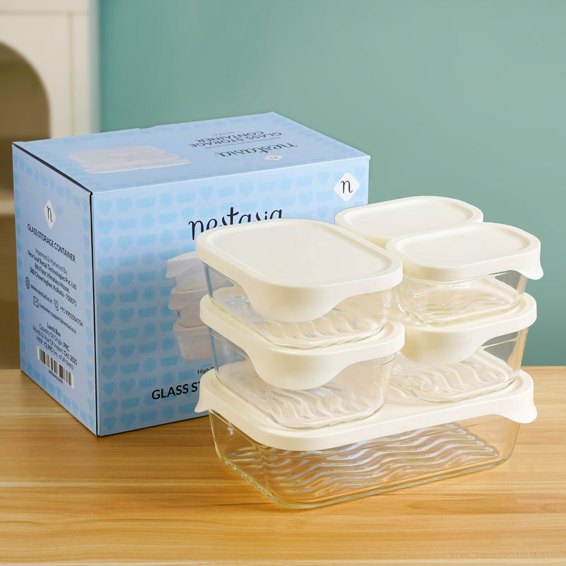 Groovo Lite Glass Food Container Set Of 6 370ml 930ml 1120ml 2500ml