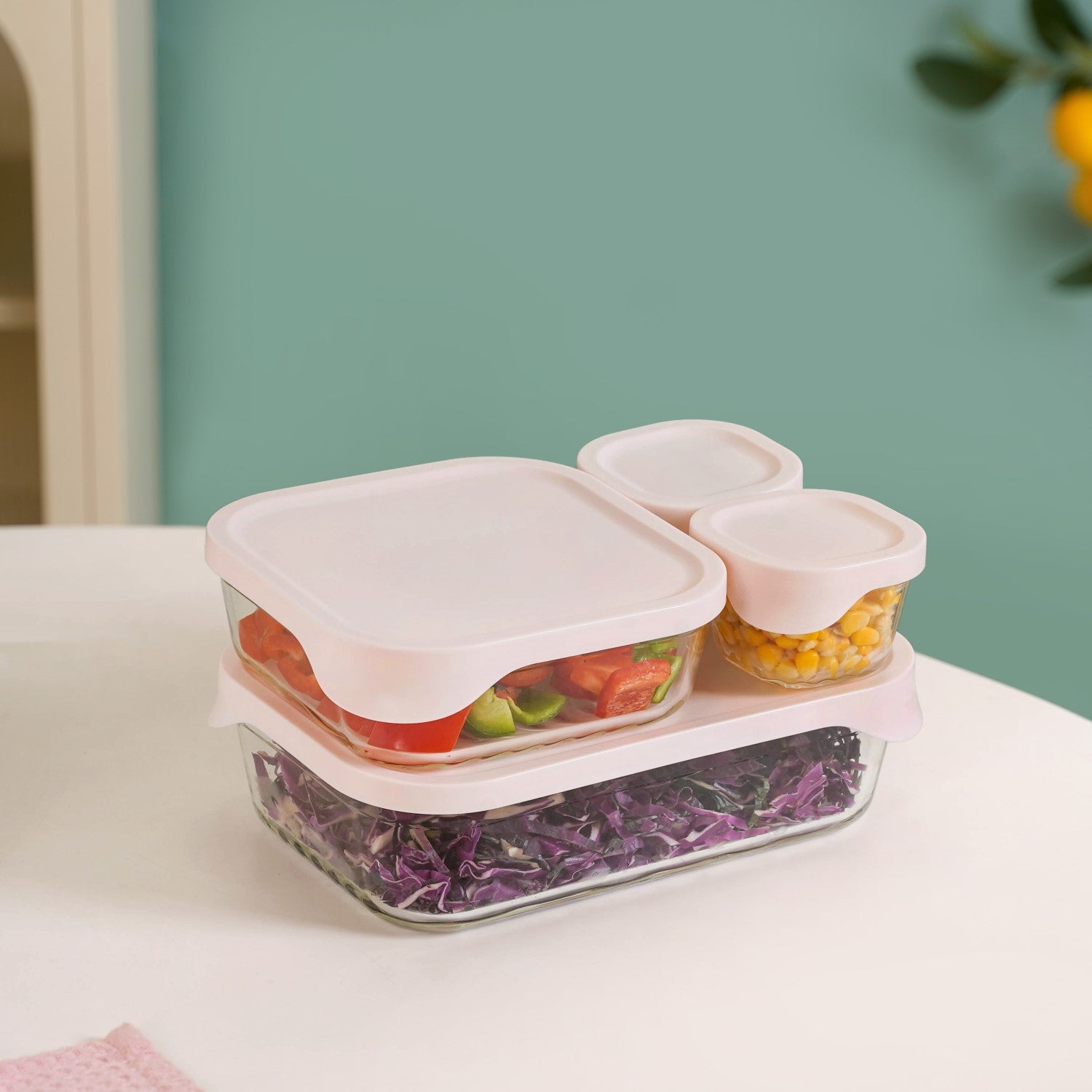 Groovo Lite Microwave Safe Glass Food Container Set Of 4 220ml 1320ml 2500ml