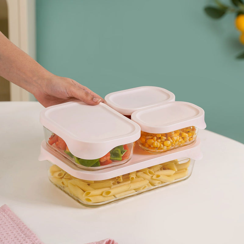 Groovo Lite Microwave Safe Glass Food Container Set Of 4 370ml 930ml 2500ml