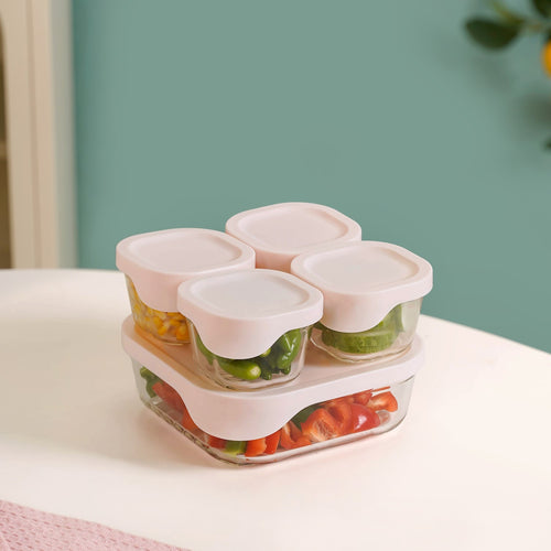 Groovo Lite Microwave Safe Glass Food Container Set Of 5 220ml 1320ml