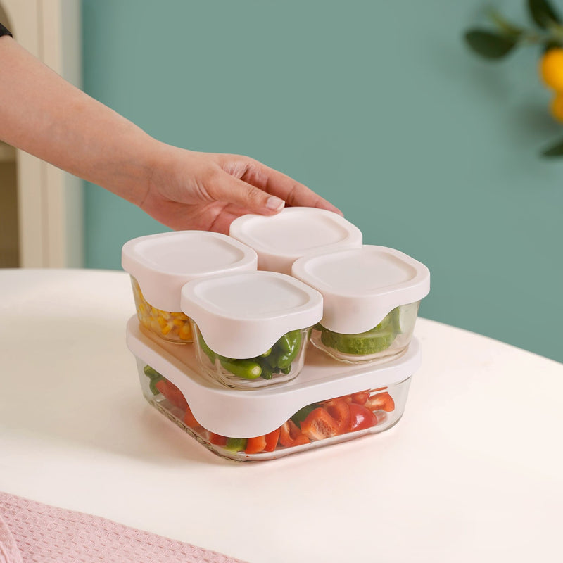 Groovo Lite Microwave Safe Glass Food Container Set Of 5 220ml 1320ml