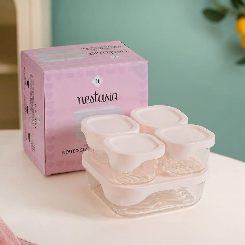 Groovo Lite Microwave Safe Glass Food Container Set Of 5 220ml 1320ml