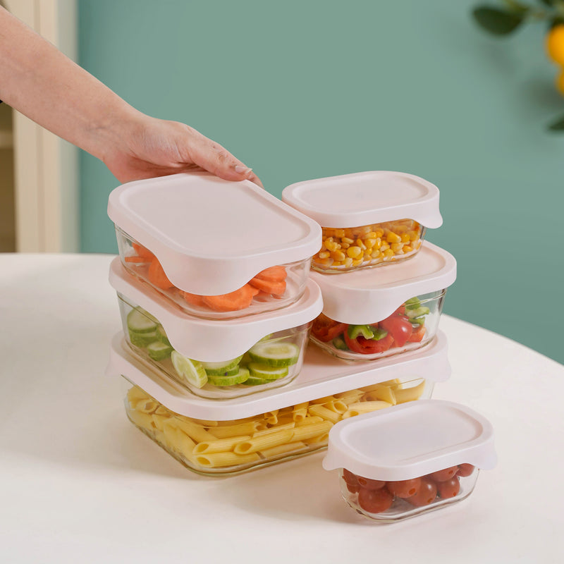 Groovo Lite Microwave Safe Glass Food Container Set Of 6 370ml 930ml 1120ml 2500ml