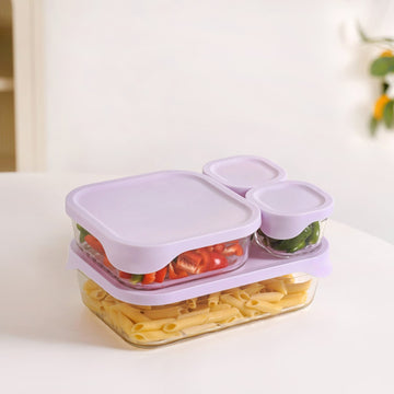 Groovo Lite Premium Borosilicate Food Container Set Of 4 220ml 1320ml 2500ml