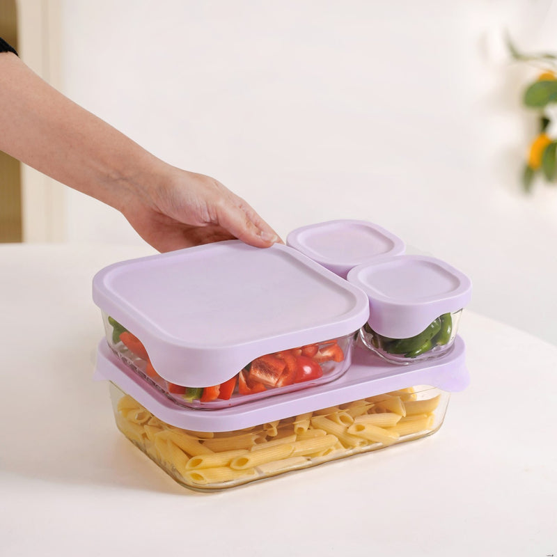 Groovo Lite Premium Borosilicate Food Container Set Of 4 220ml 1320ml 2500ml