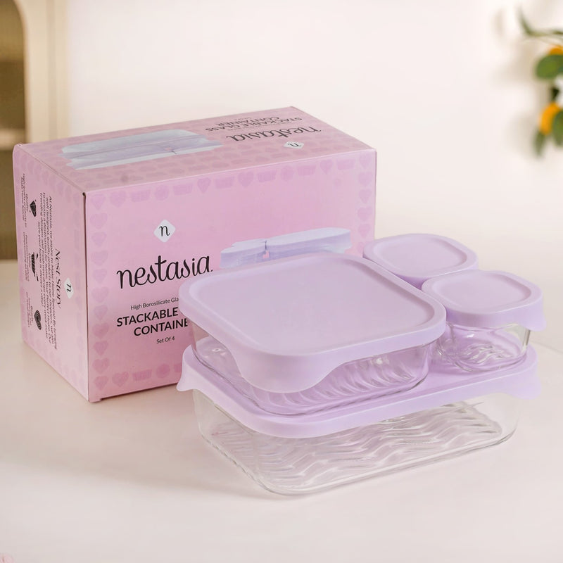 Groovo Lite Premium Borosilicate Food Container Set Of 4 220ml 1320ml 2500ml