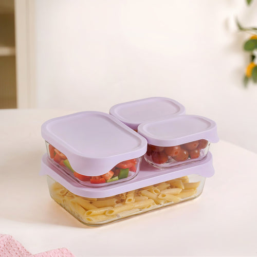 Groovo Lite Premium Borosilicate Food Container Set Of 4 370ml 930ml 2500ml