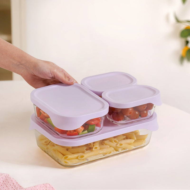 Groovo Lite Premium Borosilicate Food Container Set Of 4 370ml 930ml 2500ml