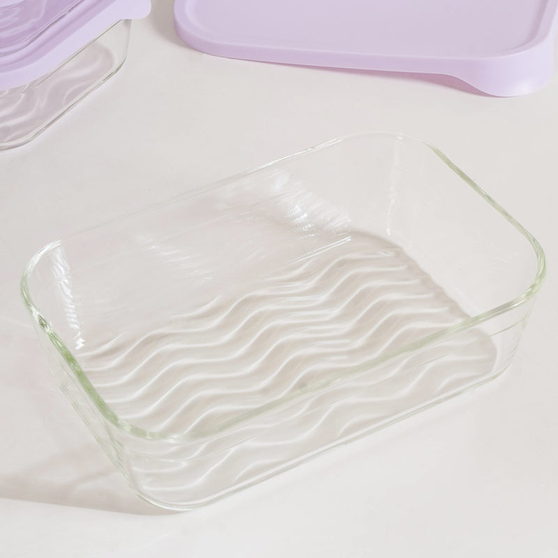 Groovo Lite Premium Borosilicate Food Container Set Of 4 370ml 930ml 2500ml