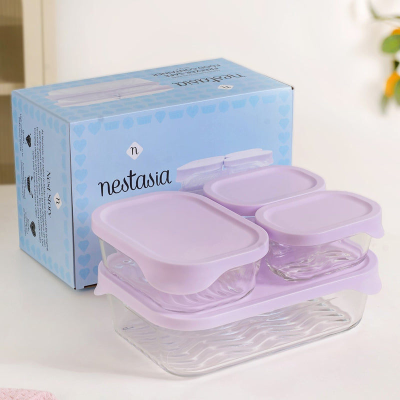 Groovo Lite Premium Borosilicate Food Container Set Of 4 370ml 930ml 2500ml