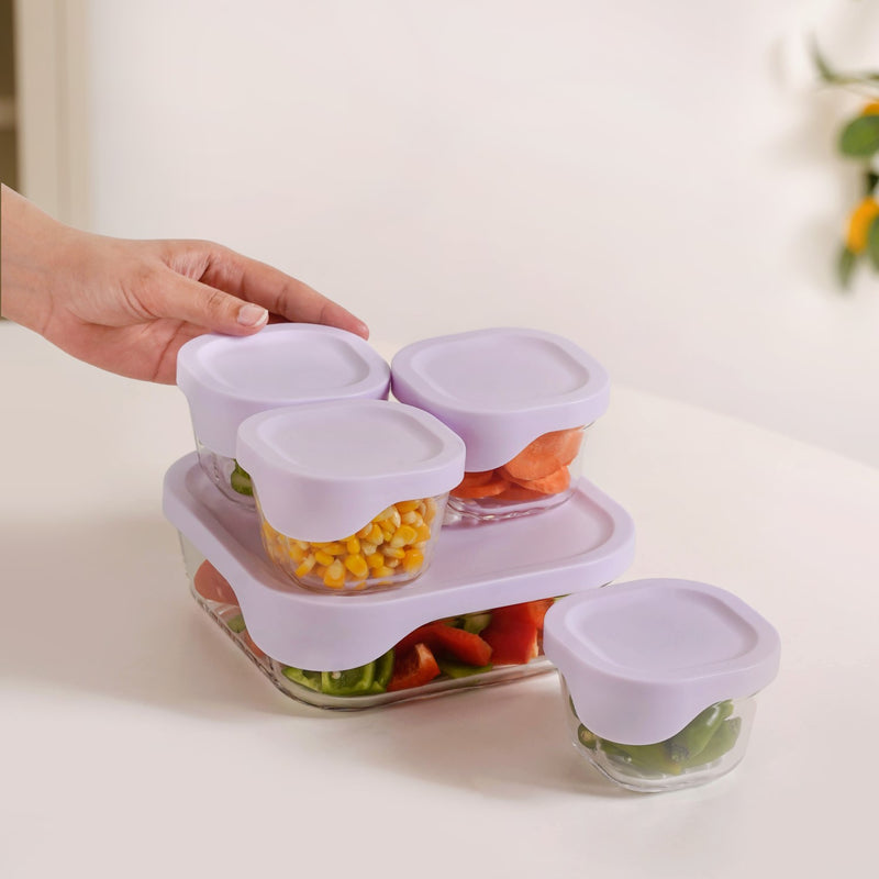 Groovo Lite Premium Borosilicate Food Container Set Of 5 220ml 1320ml