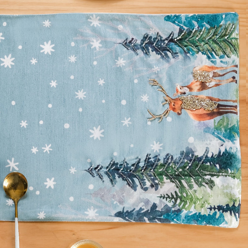 Stag And Doe In Snow Printed Dining Table Runner