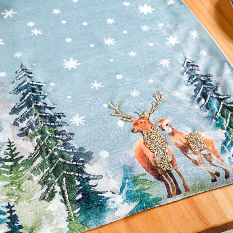 Stag And Doe In Snow Printed Dining Table Runner