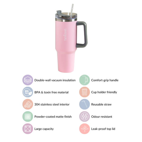 Stainless Steel Vacuum Insulated Tumbler With Lid Pink 1200ml