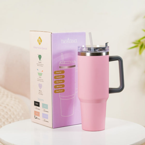 Stainless Steel Vacuum Insulated Tumbler With Lid Pink 1200ml