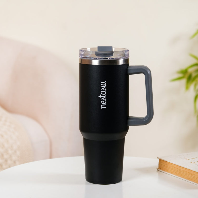 Tall Insulated Travel Water Bottle Leakproof Black 1200ml- Water bottle, stainless steel water bottle, insulated water bottle, water bottle with straw