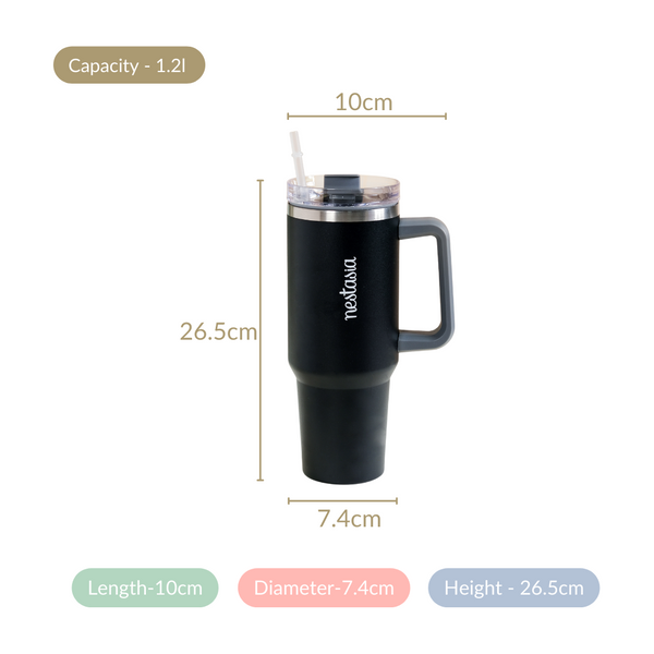 Tall Insulated Travel Water Bottle Leakproof Black 1200ml