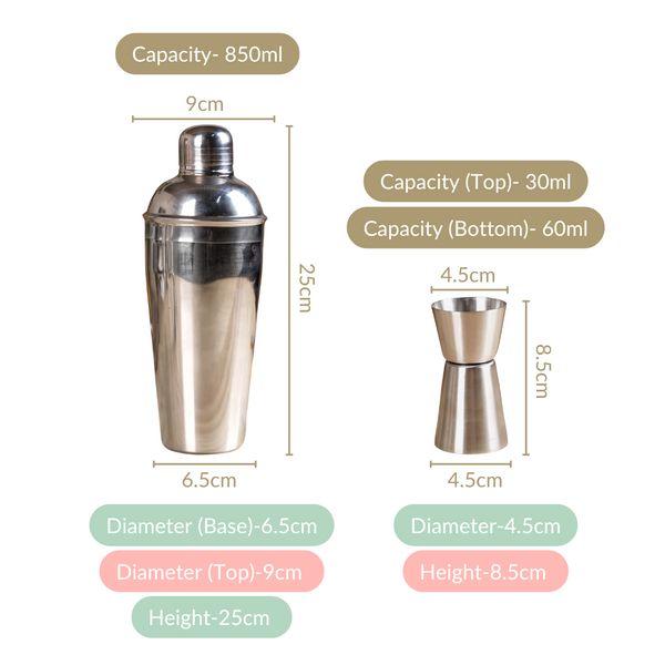 Classic Stainless Steel Peg Measure And Cocktail Shaker Set