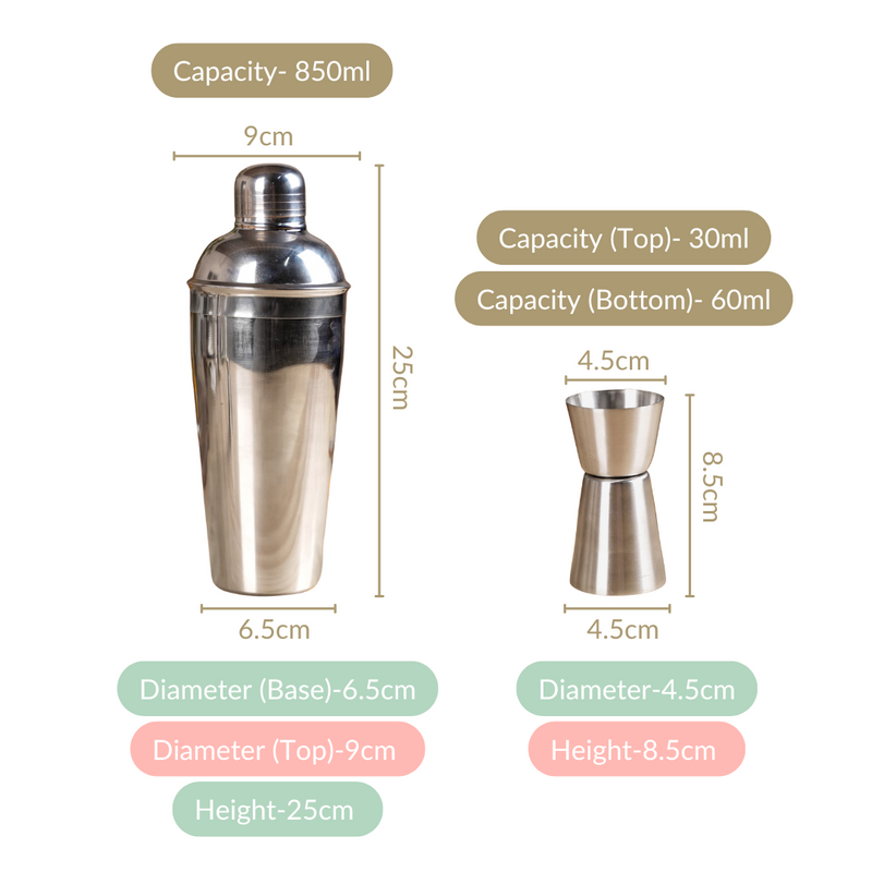 Stainless Steel Peg Measure And Cocktail Shaker Set