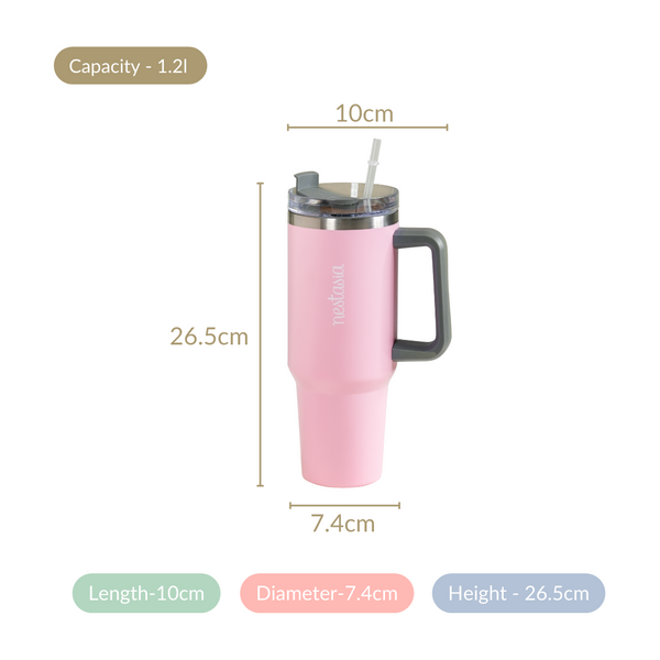 Stainless Steel Vacuum Insulated Tumbler With Lid Pink 1200ml