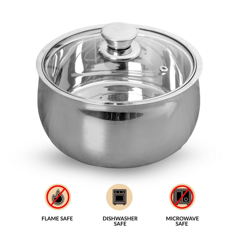 Stainless Steel Insulated Casserole With Glass Lid 2000ml