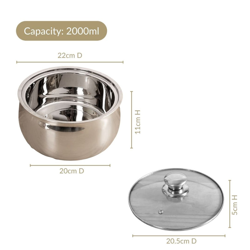 Stainless Steel Insulated Casserole With Glass Lid 2000ml