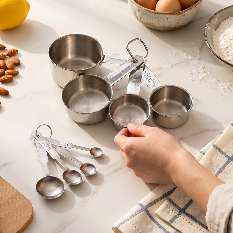 Stainless Steel Measuring Cups And Spoons Set Of 8