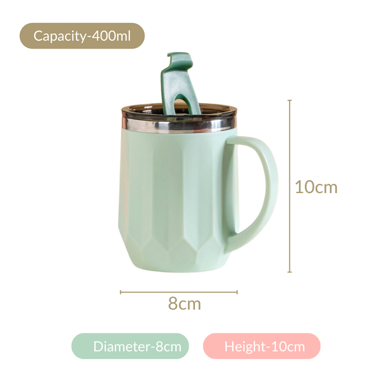 Couples Coffee Mug With Lid Set of 2 Mint Green 400ml - Travel mug, travel coffee mug, coffee mug, coffee mug with lid, mint green coffee mugs