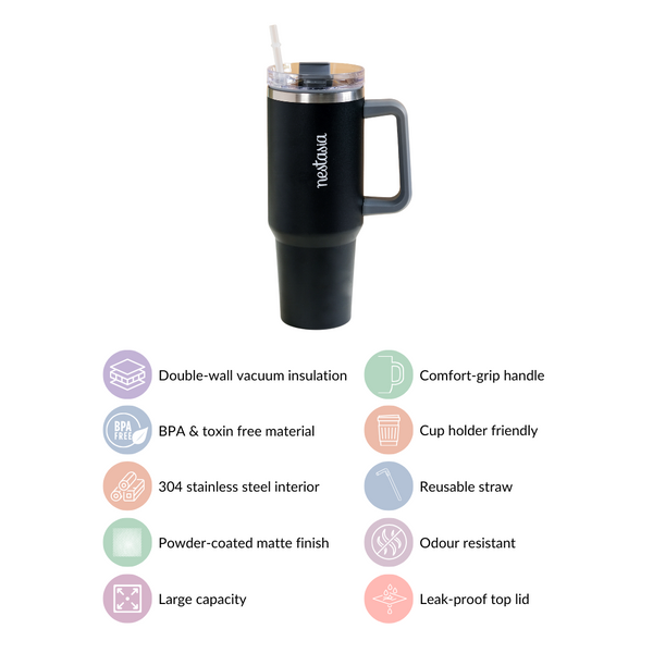 Tall Insulated Travel Water Bottle Leakproof Black 1200ml