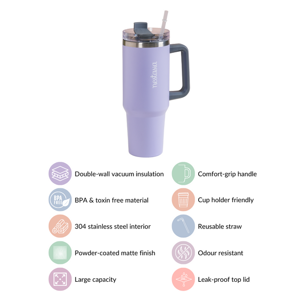 Sipper Bottle With Handle Insulated Leakproof Lilac 1200ml