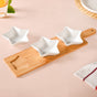 Set Of 3 White Star Ceramic Bowls With Wooden Tray 80ml