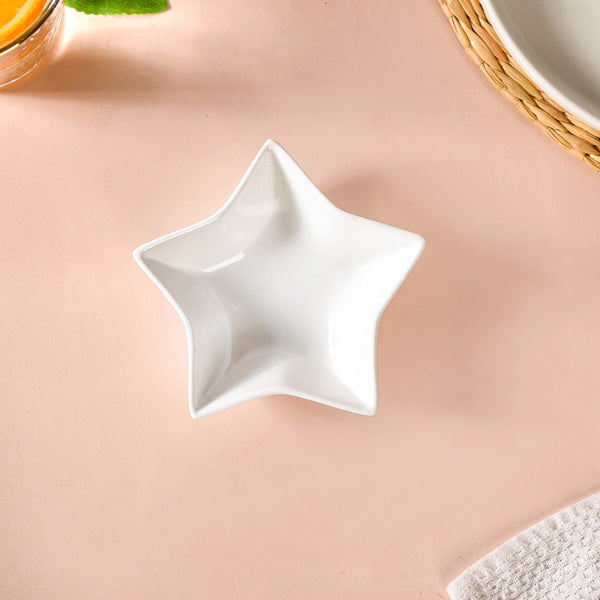 Set Of 3 White Star Ceramic Bowls With Wooden Tray 80ml