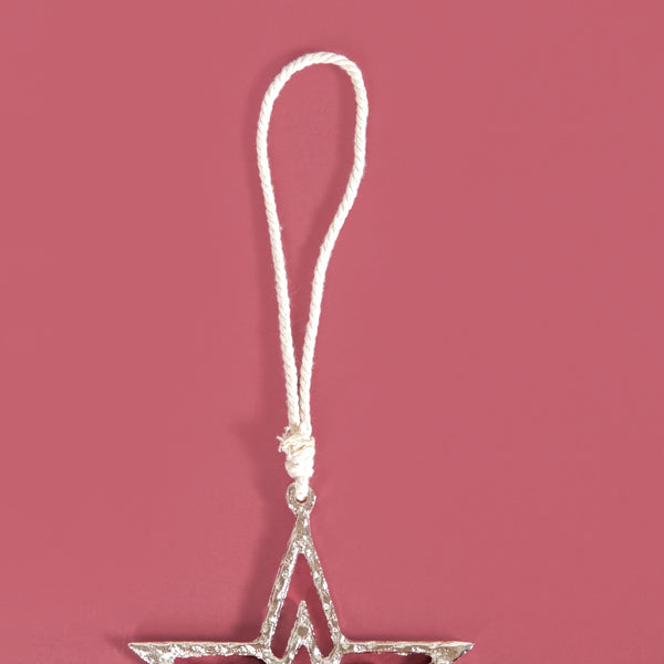 Set Of 6 Silver Star Christmas Tree Decoration Ornaments