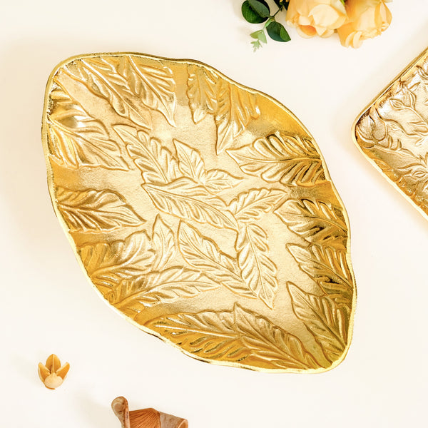 Statement Leaf Embossed Large Table Decorative Tray