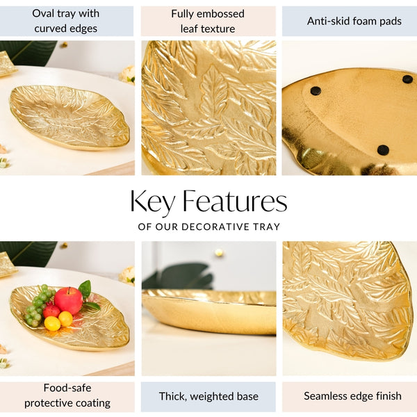 Statement Leaf Embossed Large Table Decorative Tray