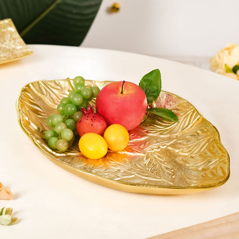 Statement Leaf Embossed Large Table Decorative Tray