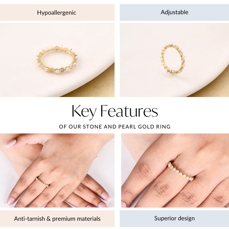 Stone And Pearl Gold Ring
