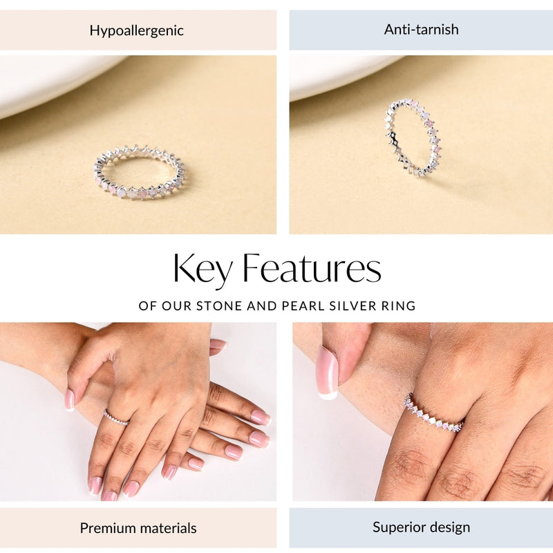 Stone And Pearl Silver Ring