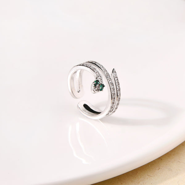 Stone Serpent Ring With Emerald Eyes