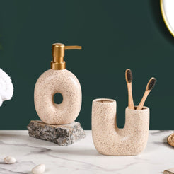 Stone Textured Ceramic Bathroom Set Of 2 Sand